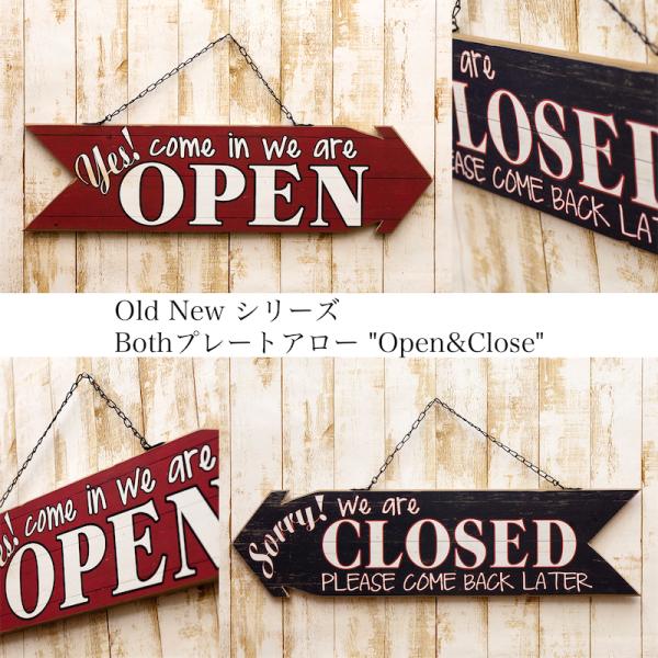 看板　壁面装飾　アンティークボード　両面　プレート　アロー　オープン＆クローズ　OPEN&CLOSED