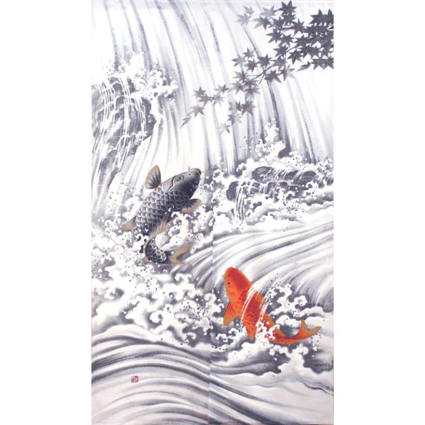 のれん　間仕切り　暖簾　目隠し　鯉の滝登り   レース　85x150cm　日本製　送料無料