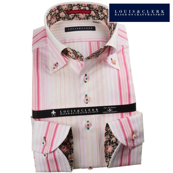 シャツ メンズドレスシャツ 長袖綿100 ドレスシャツ ボタンダウン グラデーションストライプ ピンク 橙 白 紫 1909 ワイシャツ 専門店 Style Works 通販 Paypayモール