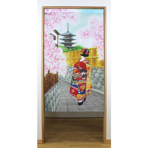のれん 桜 清水 85×150cm ピンク 14-268
