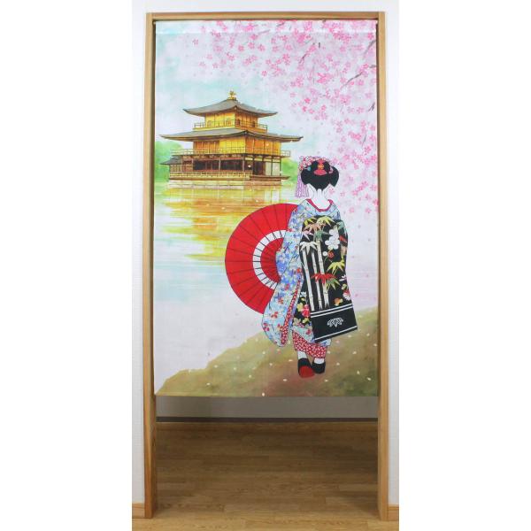 のれん 桜 金閣寺 85×150cm ピンク14-269