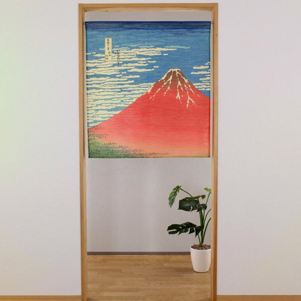 和風　金ラメ糸入りキラキラ光るのれん赤富士　横85cm×高さ90cm 日本製