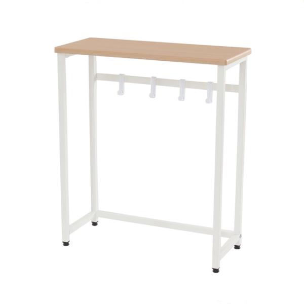 ■サイズ:幅約60cm×奥行き約26cm×高さ約70cm■材　質：天板：MDF PVC(真空プレス加工）　　　　　脚：スチール■商品説明白色フック4個付き。脚には高さ調整できるアジャスター付き。ノートパソコンが置ける奥行きサイズがあります。...