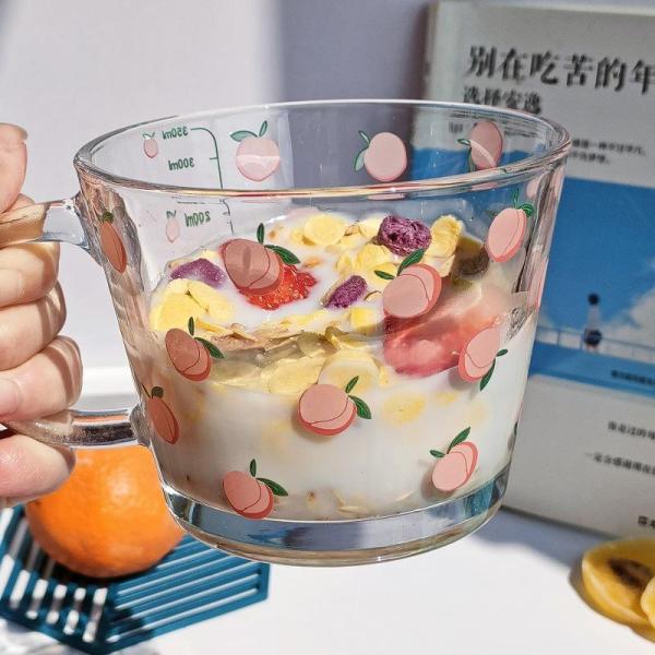 耐熱 グラス マグ コップ ガラス かわいい 食器 おしゃれ 350ml マグカップ 持ち手 保温 計量カップ 透明 花柄 ガラス製 北欧 保存容器 シンプル 引越し 出産
