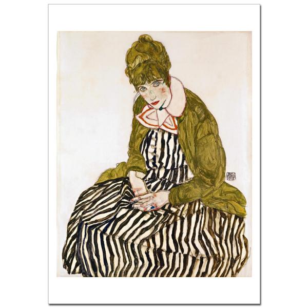 エゴンシーレ ストライプドレスの座っているエディスEdith with Striped Dress, Sitting　B4〜A1サイズ  ジークレーポスター