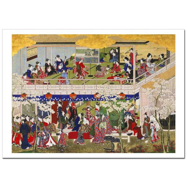 《作家名》喜多川 歌麿　1753年−1806年　浮世絵師《作品名》吉原の花【作品技法】・ジークレー技法・作品の色合いは弊社によるオリジナル色彩調整を行ない、彩度・コントラス　ト・明るさ等が豊かに再現されています。※ご使用のパソコンモニター画...