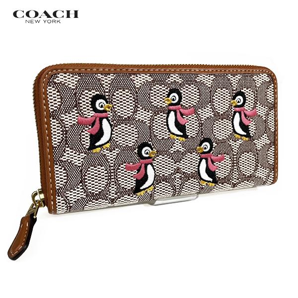 COACH コーチ 財布 長財布 シグネチャー テキストタイル ジャカード ペンギン モチーフ C7721 ココア ブティックライン 新作 新品 セール