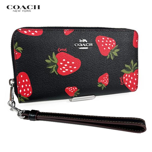 COACH コーチ レディース 財布 長財布 ワイルド ストロベリー プリント CH531 ブラック...