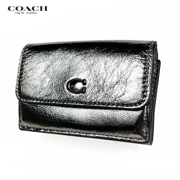 Coach シルバーメタリック 三つ折り財布 コーチ 三つ折り財布 財布 レディース シグネチャー スモール ダーク