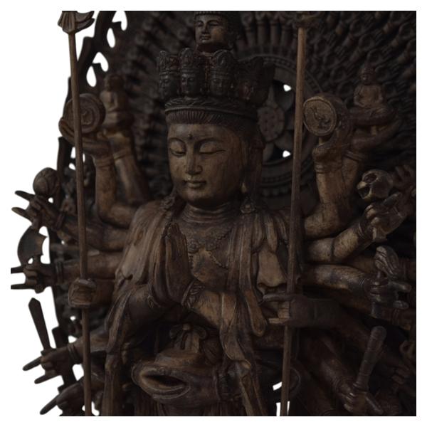 木彫り 仏像 千手観音菩薩 立像 仏教美術 千手観音像 置物