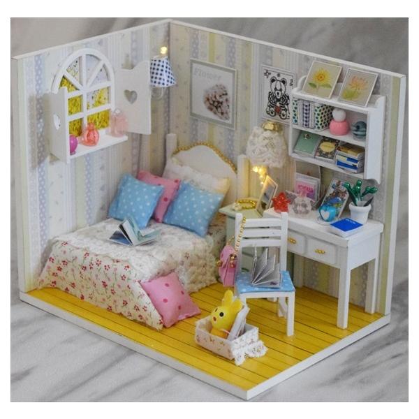 ミニチュア ドールハウス 完成品 ベッドルーム LED