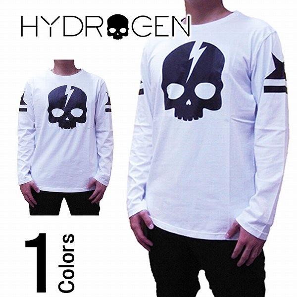ハイドロゲン HYDROGEN Tシャツ 長袖 ロンT ホワイト 白 スカルプリント クルーネック メンズ トップス ドクロ カットソー 230053