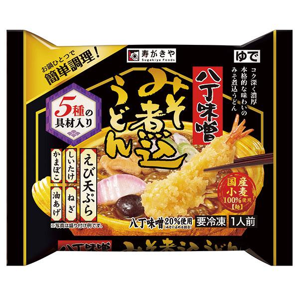 煮込む程に深まる味わい！体も心も温まる！名古屋ご当地麺を冷凍で、具材もついて簡単便利でとても美味しい★めん国産小麦100％使用のみそ煮込専用のめんです。★スープ八丁味噌を使用した旨みと渋みのバランスがとれた味わいです。★具材えび天ぷら、シイ...
