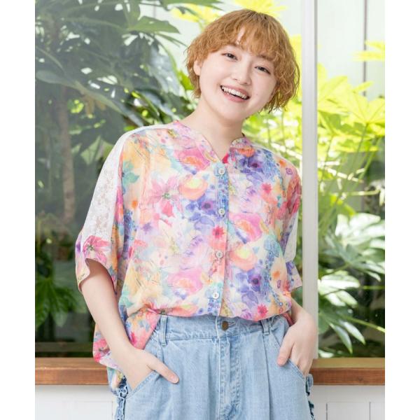scolar スカラー　花クラゲ柄レース切替ブラウス　サイズM 新品 ScoLar 【SALE 30%OFF】 スカラー 花 クラゲ柄 レース 切り替え