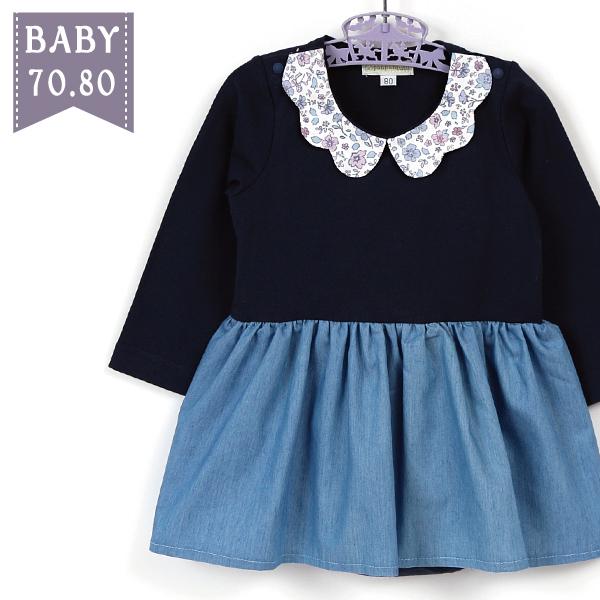 70 80 Panpantutu パンパンチュチュ エンジェルカラーロンパースワンピ 長袖 ライトデニム Sugardays 通販 Yahoo ショッピング