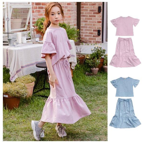 ワンピース セットアップ 上下セット 女の子 子供 子供服 半袖 Tシャツ スカート フリフリ ブルー ピンク 夏 着回しコーデ 韓国子供服 メール便対象商品 Qs126 S Lab 通販 Yahoo ショッピング