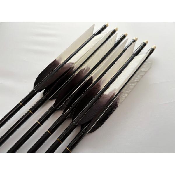 ジュラルミン矢「EASTON社」、６本セットです。ターキー矢です。・シャフトの太さ：１９１３・シャフトのカラー：ブラック・矢羽根の種類：ターキー・矢羽根の模様：元黒・矧ぎ糸のカラー：黒色・筈の色：白色ご希望の矢尺を記入のうえ注文してください...