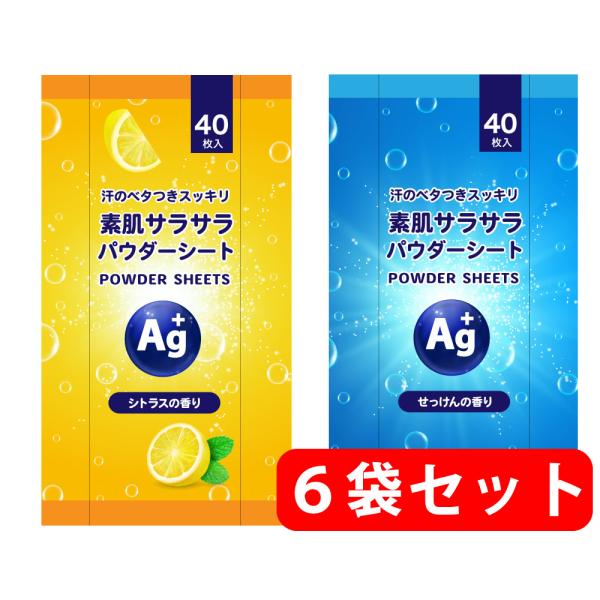 【６袋セット】素肌サラサラ パウダーシート 40枚入×６ せっけんの香り シトラスの香り 汗拭きシート ボディーシート