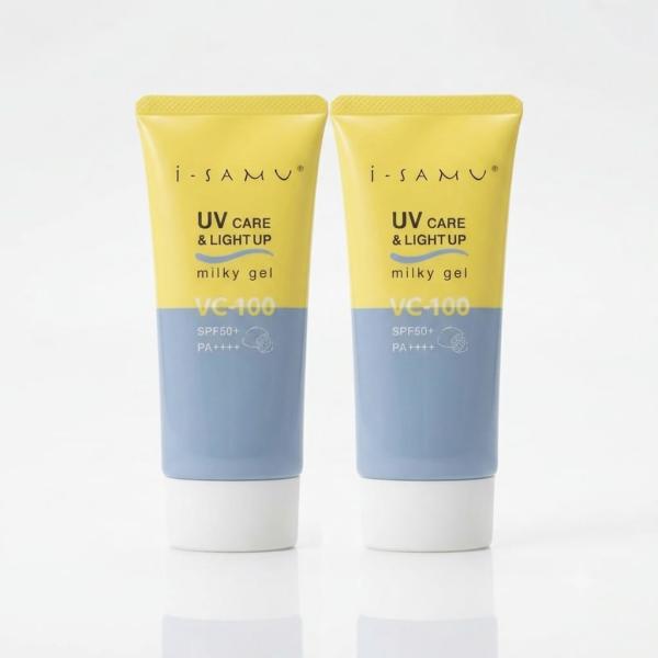 UVケア ライトアップ ミルキージェル i-samu 70g ２本セット VC-100 SPF50＋ PA++++ 日焼け止め 化粧下地　爆買