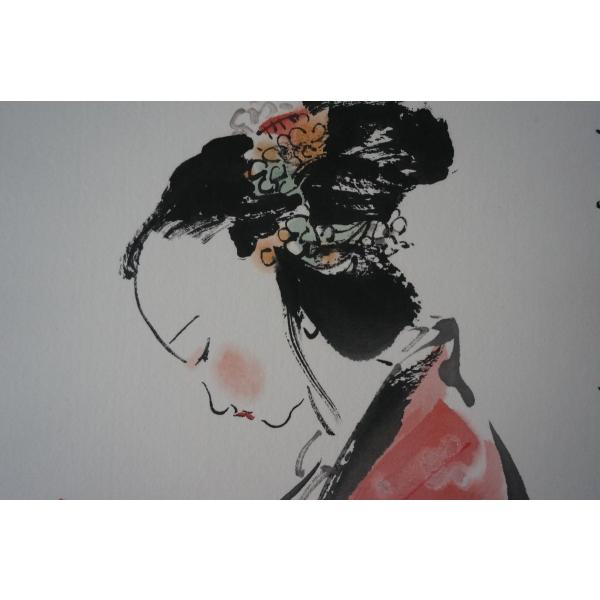 返品交換不可 水墨画と禅我有好壺潘梦禅女流画家額装 世界有名な