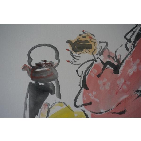 返品交換不可 水墨画と禅我有好壺潘梦禅女流画家額装 世界有名な