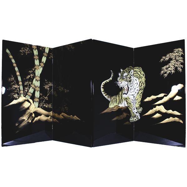 23号 黒塗屏風 松 光琳文庫 沈金 松に鶴 黒 木製 漆塗り 文箱 G12-13004 漆器の井助