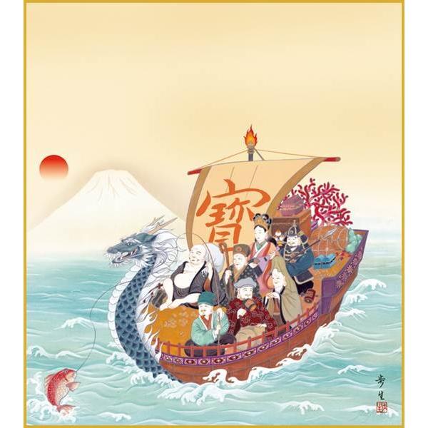 (受注生産品)七福神の水彩画☆大色紙☆額付 淡路島・七福神巡り色紙専用額 京都七福神めぐり 色紙額
