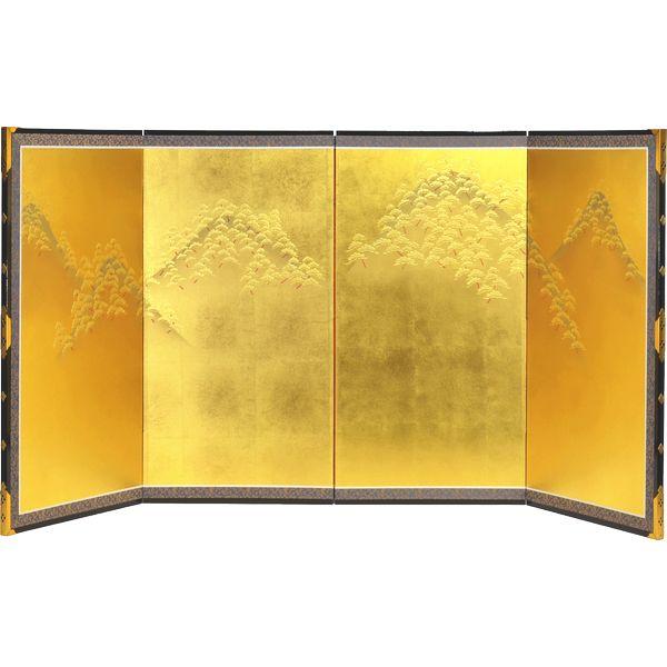 屏風　本金彩 屏風 25号四曲 本金金彩 松山 高さ75cm ×中幅76cm ×袖幅39cm