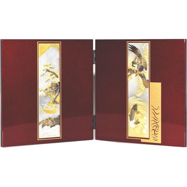 屏風 9号二曲 彫金山水 鯉 高さ27cm ×片幅26cm 168129 : 高田卸