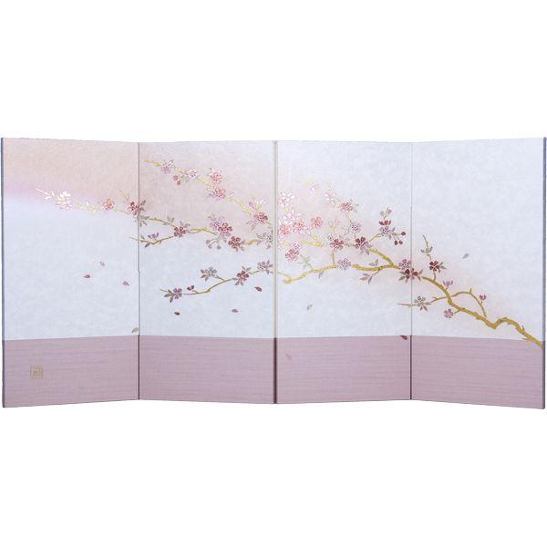屏風 10号四曲 和紙桜四曲屏風三月 幅16cm ×高さ30cm ×奥行16cm