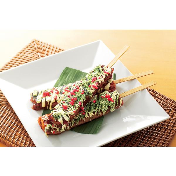 お好み焼き串５本（４５０ｇ）×１２袋業務用イベントなどにいかがでしょうか？もちろんご家庭にも！！解凍後、１６０〜１７０℃の油で２分３０秒〜３分揚げてください。お好みで、ソース・マヨネーズ・青のり・かつお節・紅生姜等でお召し上がりください。内...