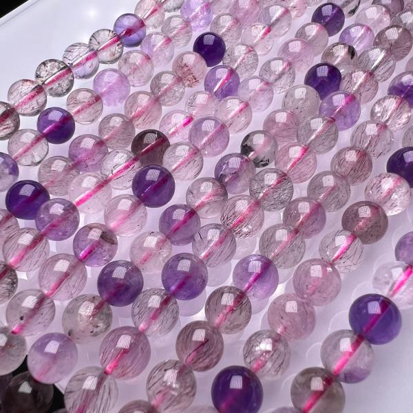 高品質 アメジスト スーパーセブン 6-6.5mm 3本巻きブレスレット 長連