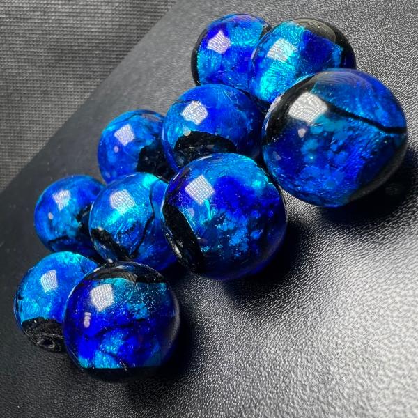 蓄光 ホタルガラス 16mm 10個セット 濃いブルー 沖縄 とんぼガラス　とんぼ玉　