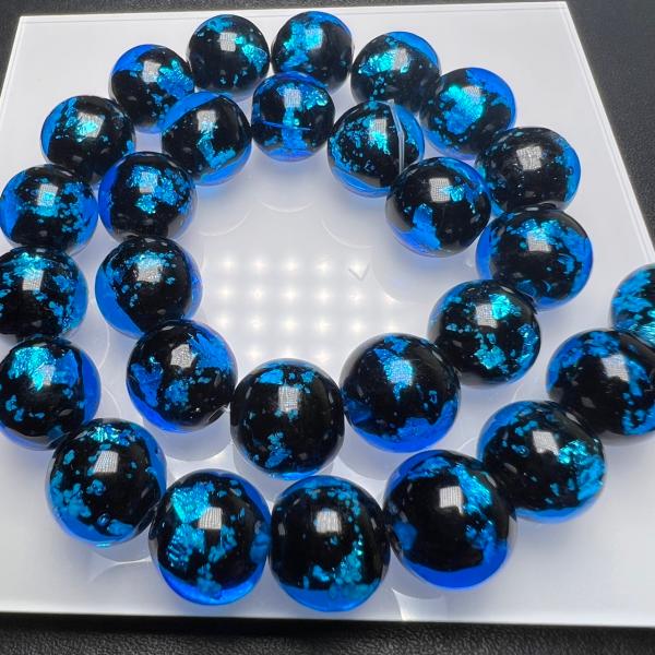 蓄光 ホタルガラス ブルー 14mm 連売り 28粒とんぼガラス とんぼ玉