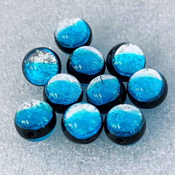 ホタルガラス　タラマブルー 　12ｍｍ±0.5ｍｍ　10粒セット　蓄光　とんぼガラス　とんぼ玉　沖縄県多良間島