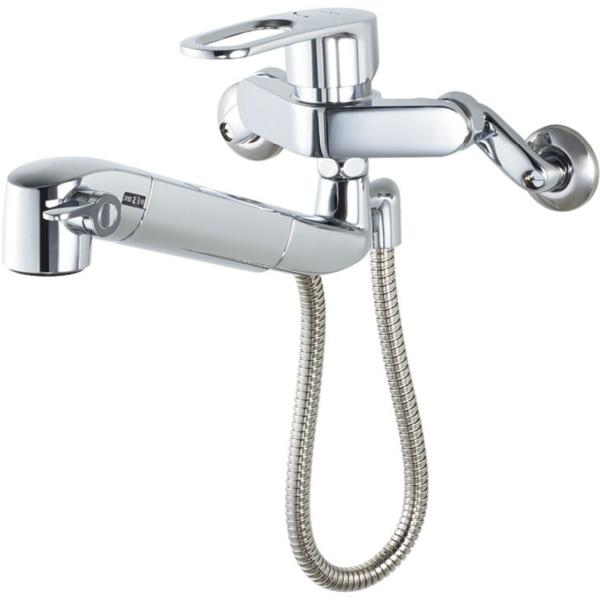 LIXIL 浄水器のついたキッチン用壁付水栓 ホース付でシンクの隅 LIXIL 浄水器のついたキッチン用壁付水栓 ホース付でシンクの隅