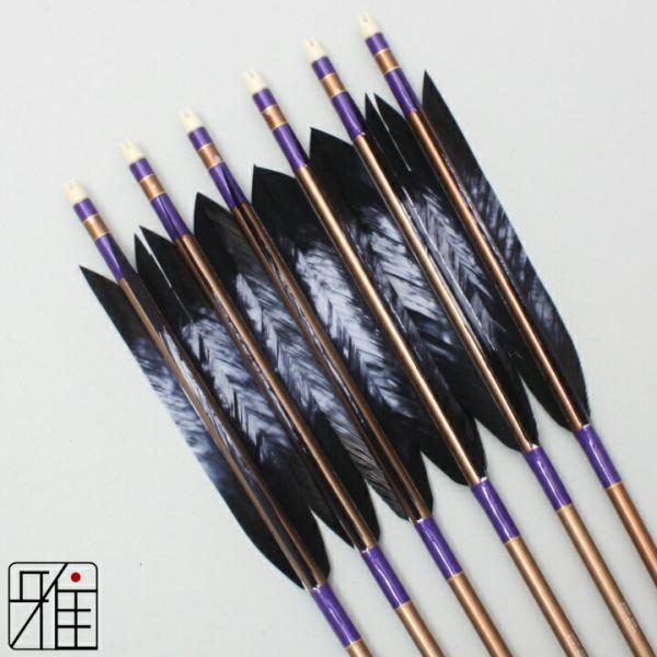 弓道 ジュラ矢 ターキー差斑染羽 1913茶|6本組|矧糸:紫系|翠山弓具店