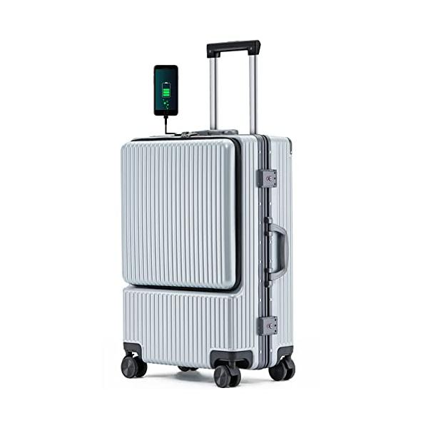 RIRAKIE] スーツケース USB充電口 前ポケット 補強アルミフレーム