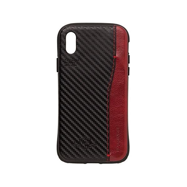 【在庫処分】Natural design iPhoneXs X (5.8インチ) 衝撃吸収背面ケース FLAMINGO Carbon-Black x Red 耐衝撃  iP8-FLP05