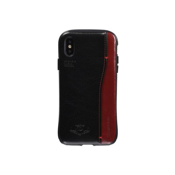 【在庫処分】Natural design iPhoneXs X (5.8インチ) 衝撃吸収背面ケース FLAMINGO Black ブラック カードホルダー