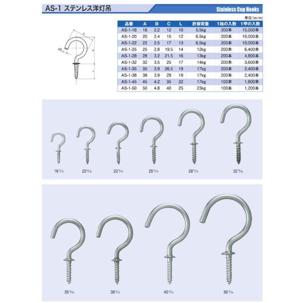 アンテナ印  ステンレス製  洋灯吊　　 20mm　 AS-1-20　200本入