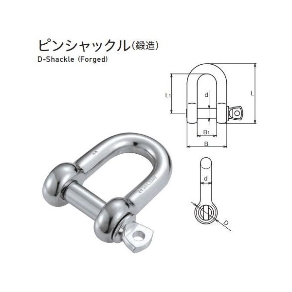 チェーンの連結等に使用します。ピンシャックル(鍛造)仕様サイズ：8ねじ径：M8重量(g)：60使用荷重(kg)：220材質：SUS304【通常在庫品】営業日の午前中にご注文いただいた場合は当日出荷が可能です。