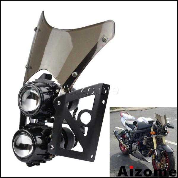 人気 汎用バイクダートバイクツインヘッドライト w ブラケット