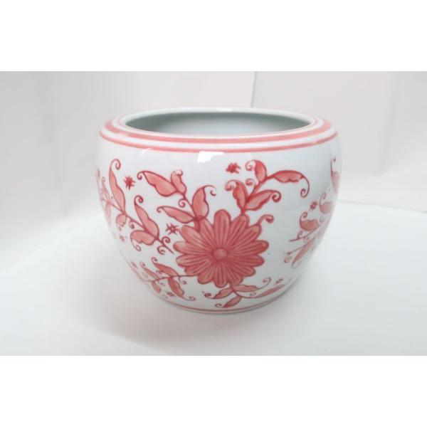 手火鉢　赤花＊＊北海道・沖縄・離島のお客さま＊＊お買い上げ個数１個につき、中継料￥2,860を頂きます。変更後の合計代金はお買い上げ後メールにて改めてお知らせ致します。※ご理解の程よろしくお願い致します。