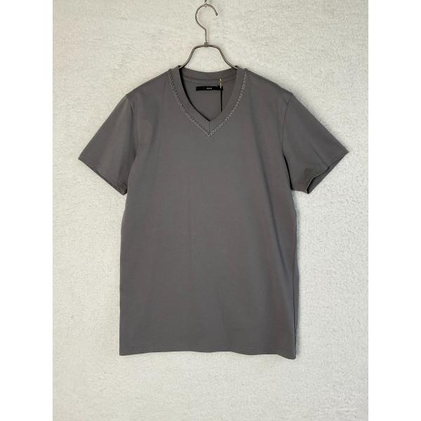 AKM L グレー COTTON TENJIKU S/S HAND STITCH V-NECK ハンド