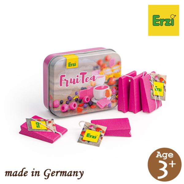 Erzi(エリツィ)のフルーツティーバッグ 4941746827215おしゃれでかわいい、ヨーロッパの木のままごと玩具。豊かな色彩の食材に、リアルに再現されたパッケージデザインが特徴的。ヨーロッパのマルシェから買い付けてきたようなままごとを...