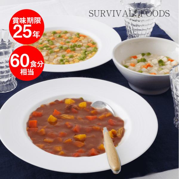 サバイバルフーズ 25年保存食 ファミリーセット カレー＆シチュー 大缶 6缶セット (60食相当) マツコの知らない世界 非常食 備蓄 避難 防災 災害 FST1