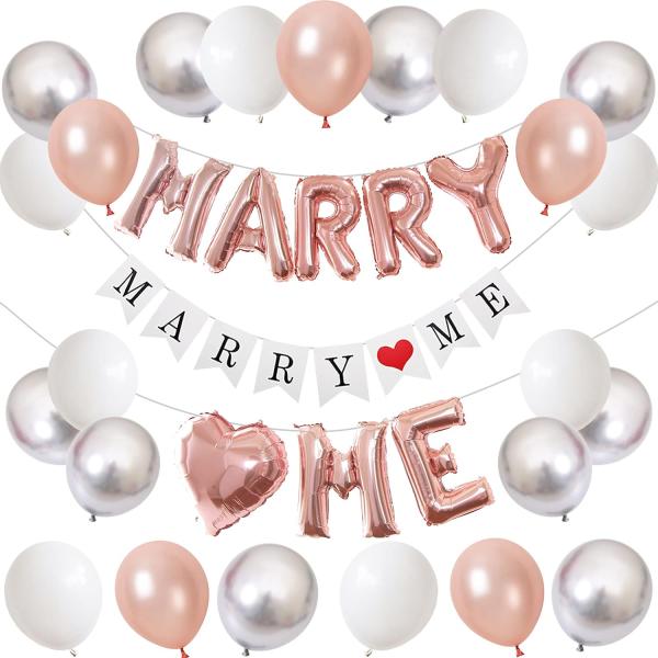 ■プロポーズ用の飾り付けセット：プロポーズの言葉「marry me？（結婚してください）」のアルミ風船とフラッグのガーランドに可愛いハート風船も加えて、プロポーズをするための飾りセットになっています。風船を膨らませて飾るだけで部屋が一気に非...