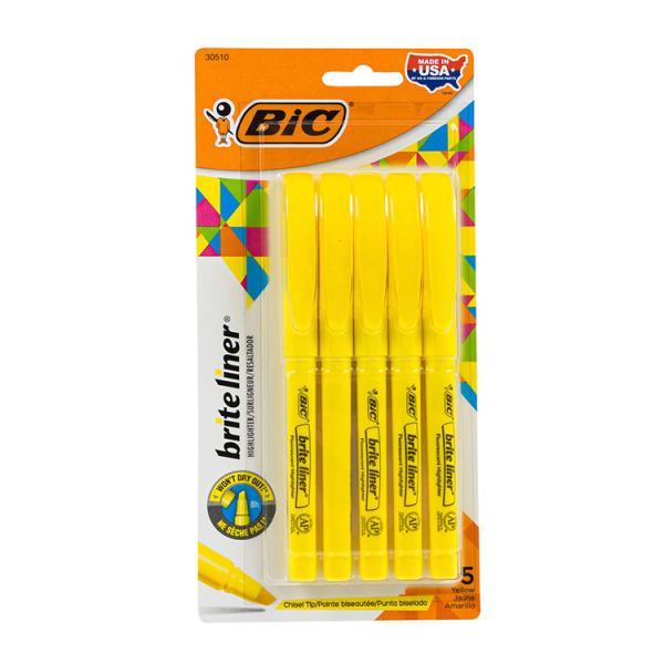 BIC(ビック) ハイライトマーカー(5PC) イエロー アメリカ製 4S-85993