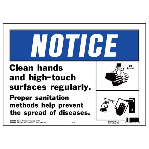 HY-KO 10x14プラスチックサイン【NOTICE CLEAN HANDS】HY-5830